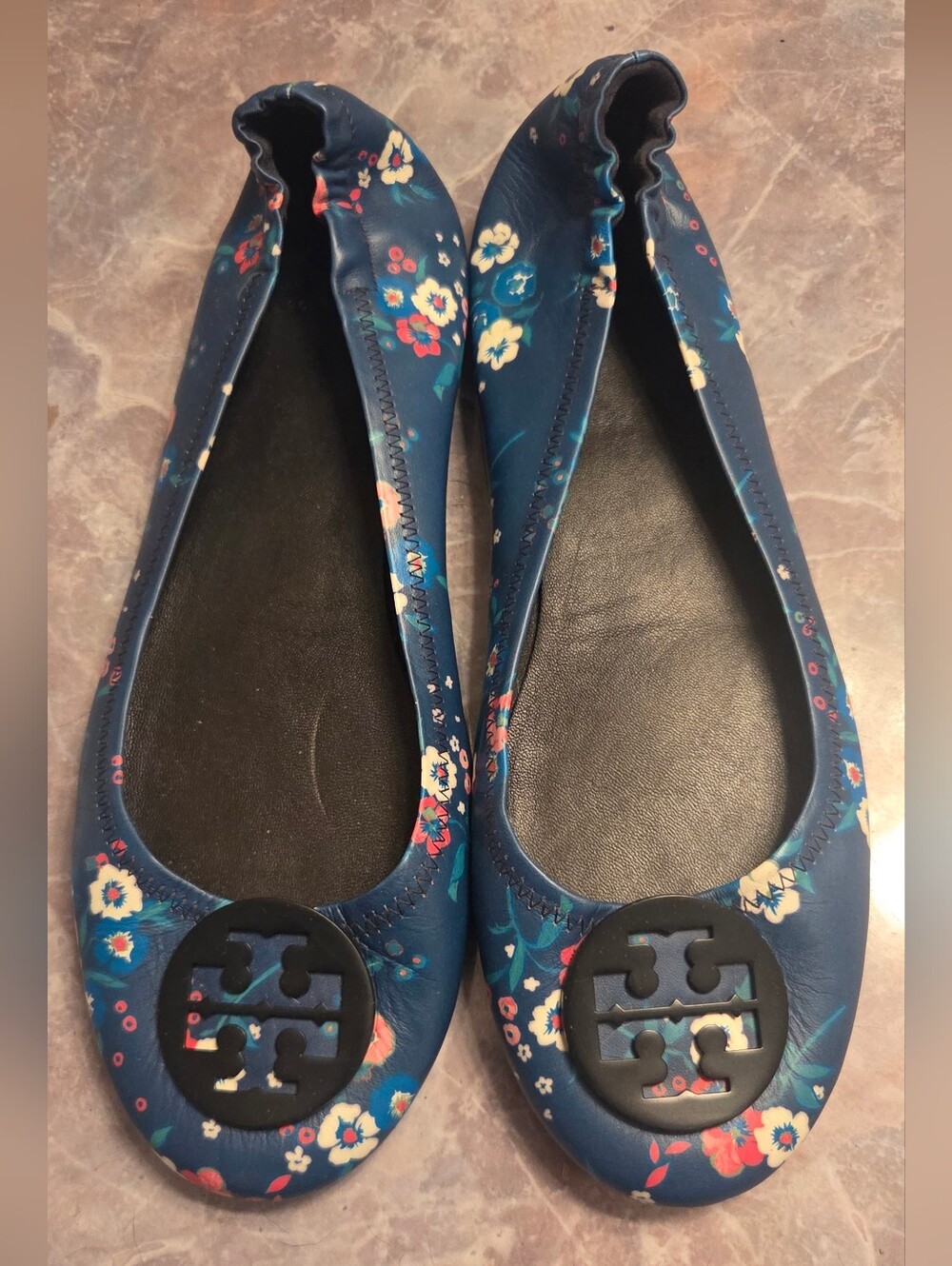Tory Burch Blue Floral Reva Ballet Flats
